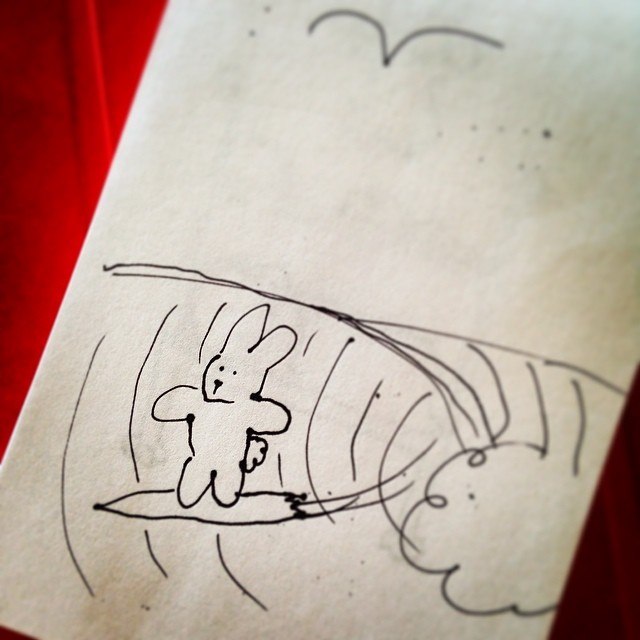 drawing of bunny surfing