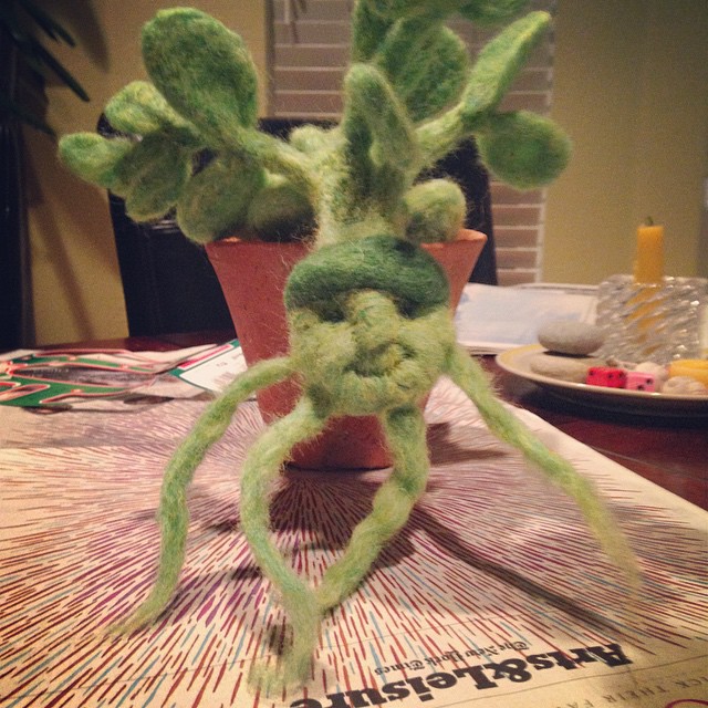 needle felt plant creature